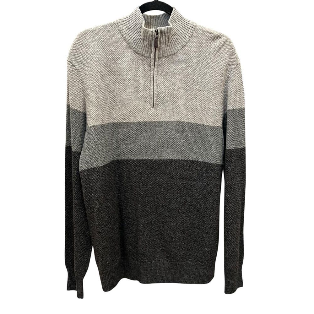 Dockers Men's L Quarter Zip Sweater grey colorblock mock turtleneck knit